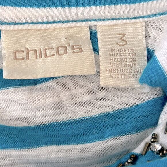 Chico’s Size Tunic Tee 3 XL Blue Rock Star Stripe Embellished - Picture 12 of 15
